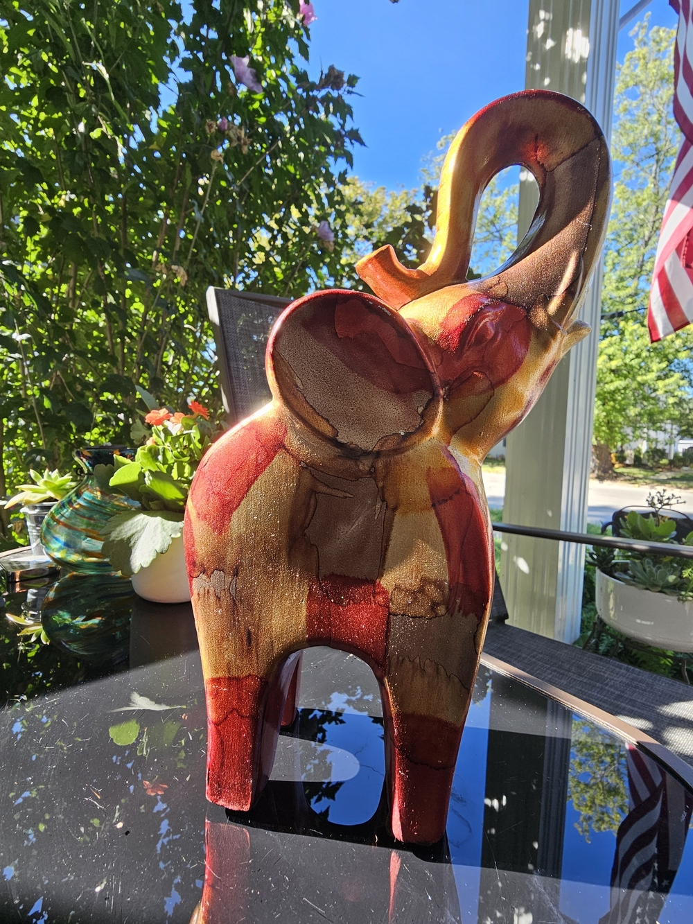 Vintage Handcrafted Resin Elephant Figurine – Gold, Red, & Copper Lacquer Finish